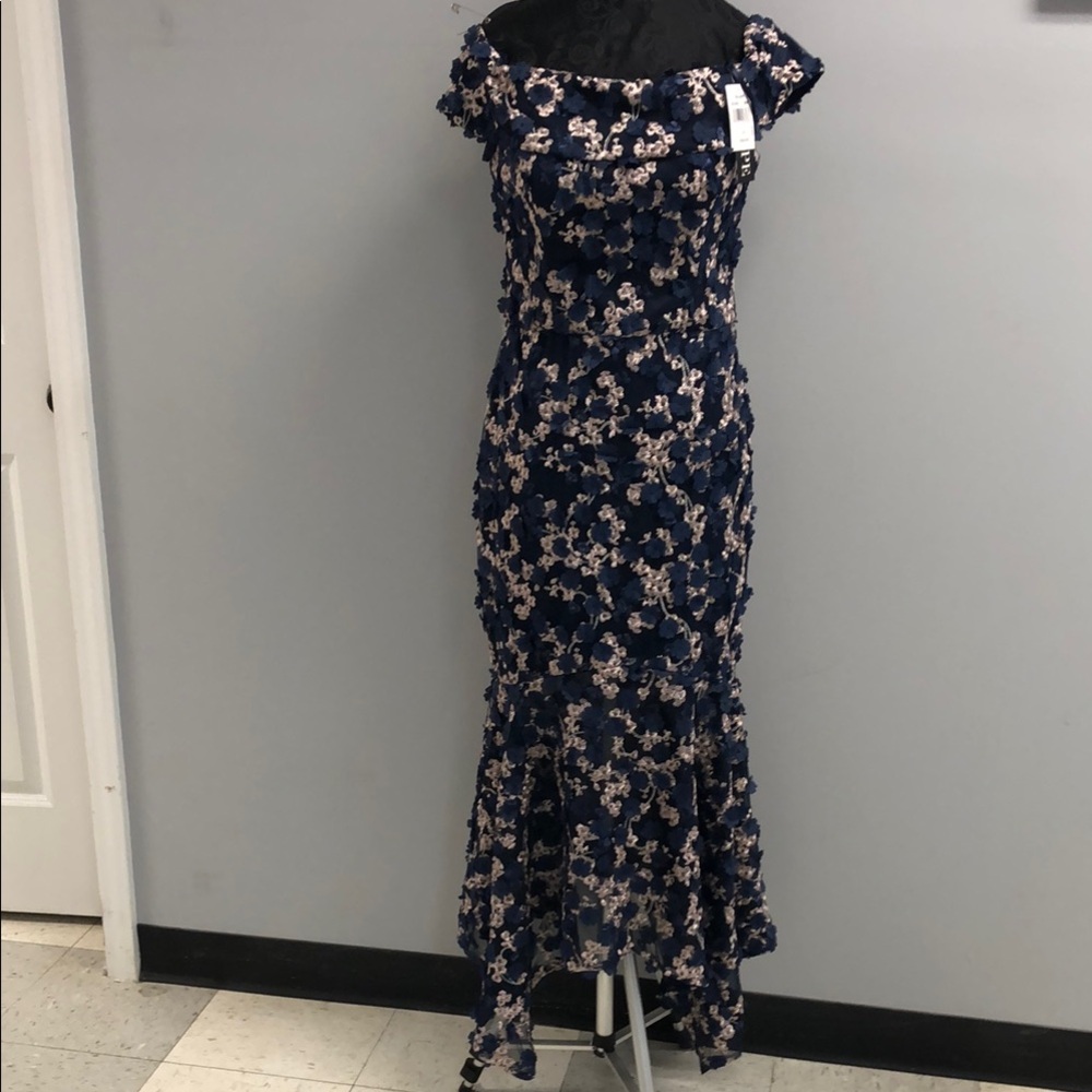 Xscape Navy and Pink Floral Wedding Dress
